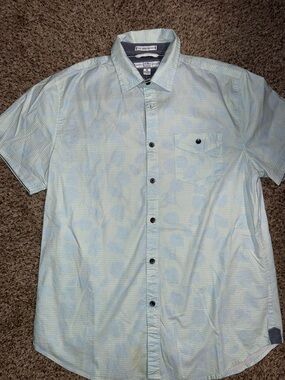 PD&C Light Green ans Blue Short Sleeve Button-Down Shirt